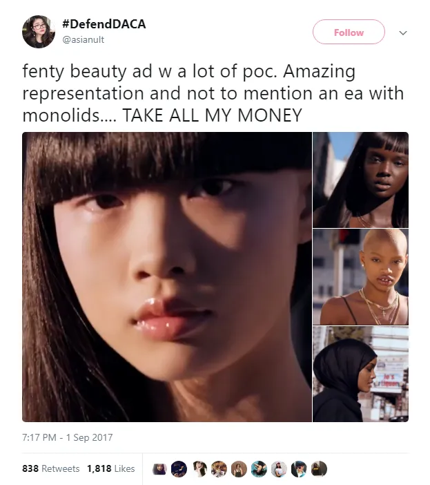 Fenty Beauty inclusive campaign reaction on Twitter