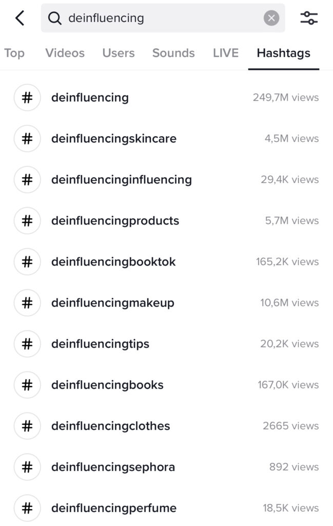 Deinfluencing trend on TikTok stats