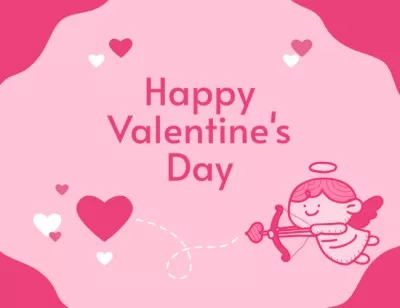 Happy Valentine's Day Greeting with Cupid and Hearts