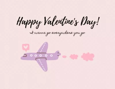 Happy Valentine's Day Greetings with Cute Cartoon Airplane