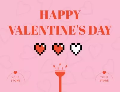 Happy Valentine's Day Greeting with Pixel Hearts