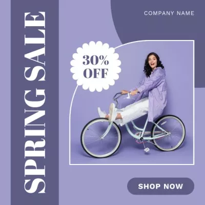 Sale Announcement with Cheerful Woman on Bicycle