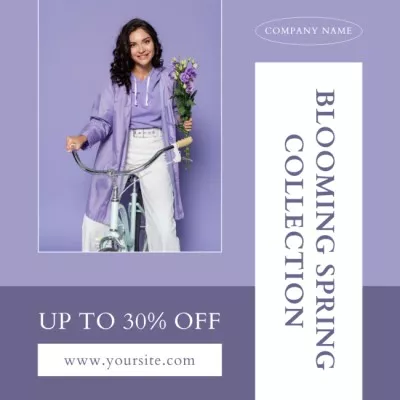 Sale Announcement with Cheerful Woman on Bicycle