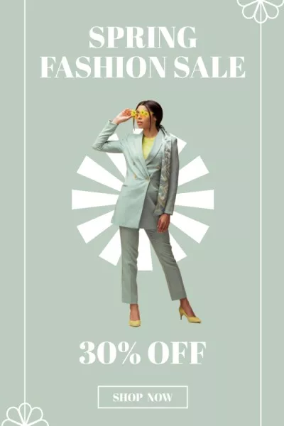 Spring Sale Offer with Young Woman in Gray