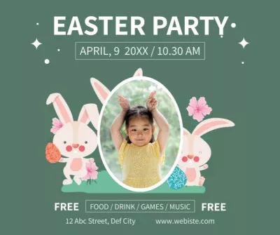 Easter Party Announcement with Cheerful Kid
