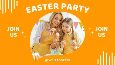 Happy Mother and Daughter in Yellow Aprons Painting Easter Eggs