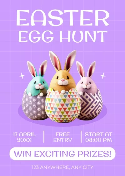Easter Egg Hunt Announcement with Rabbits in Decorated Eggs